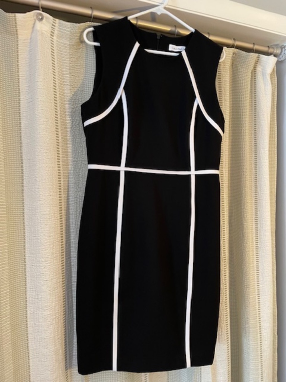 Calvin Klein Black White Contrast Trim Sheath Dress | Size Tag Missing | Stretch